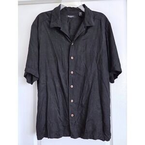 VTG Brandini Black Silk Jacquard Tropical Short Sleeve Button Down Shirt Sz L
